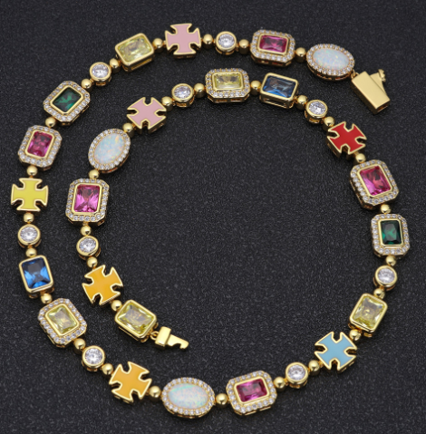 (Copy) Gold-Plated Hip-Hop Gemstone Necklace