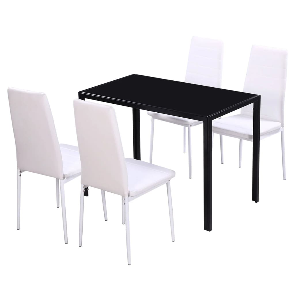 vidaXL 5/7 Piece Black White Dining Set Glass Table Artificial Leather Chairs