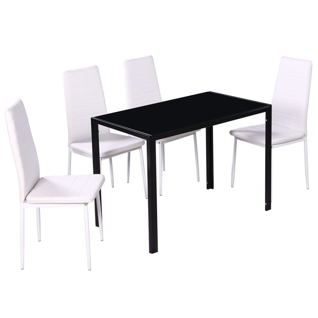 vidaXL 5/7 Piece Black White Dining Set Glass Table Artificial Leather Chairs