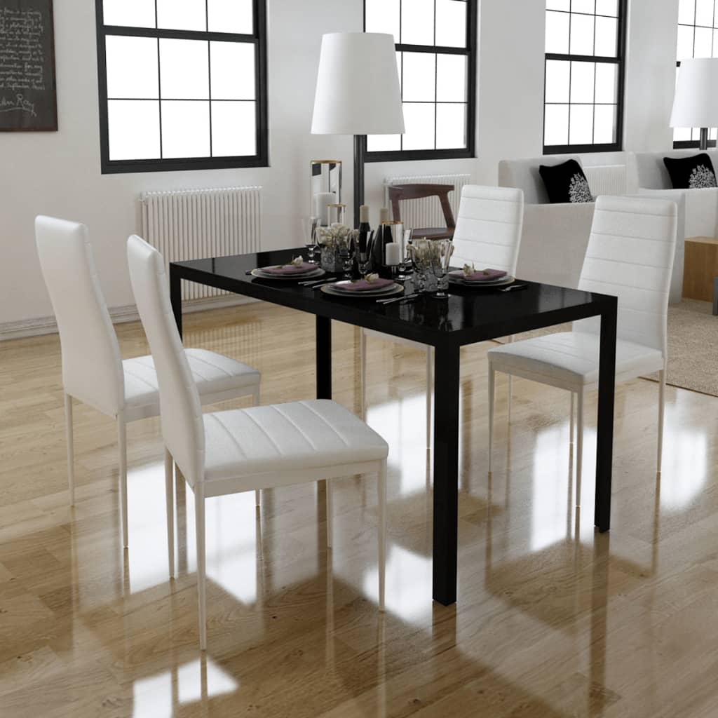 vidaXL 5/7 Piece Black White Dining Set Glass Table Artificial Leather Chairs