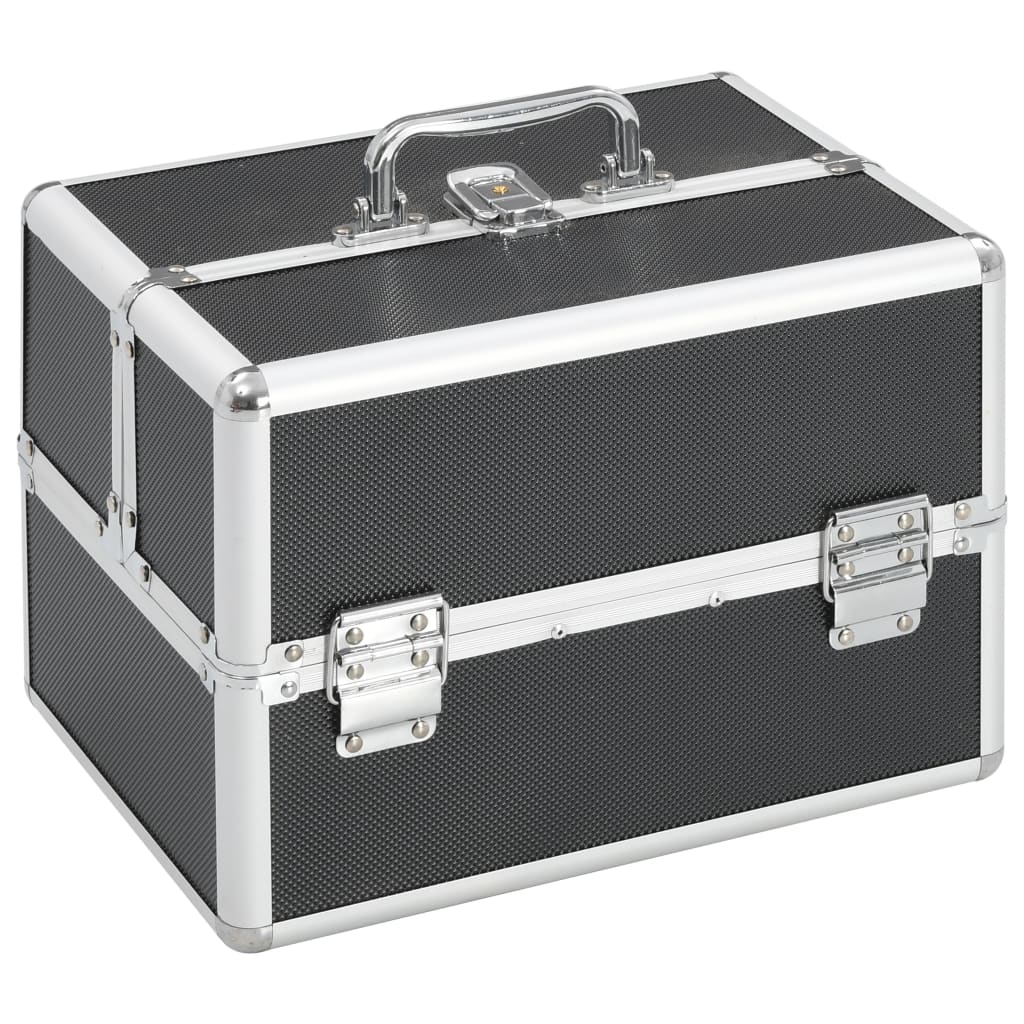 vidaXL Make-up Case Aluminum Cosmetic Bag Organizer Jewelry Box Black/Pink