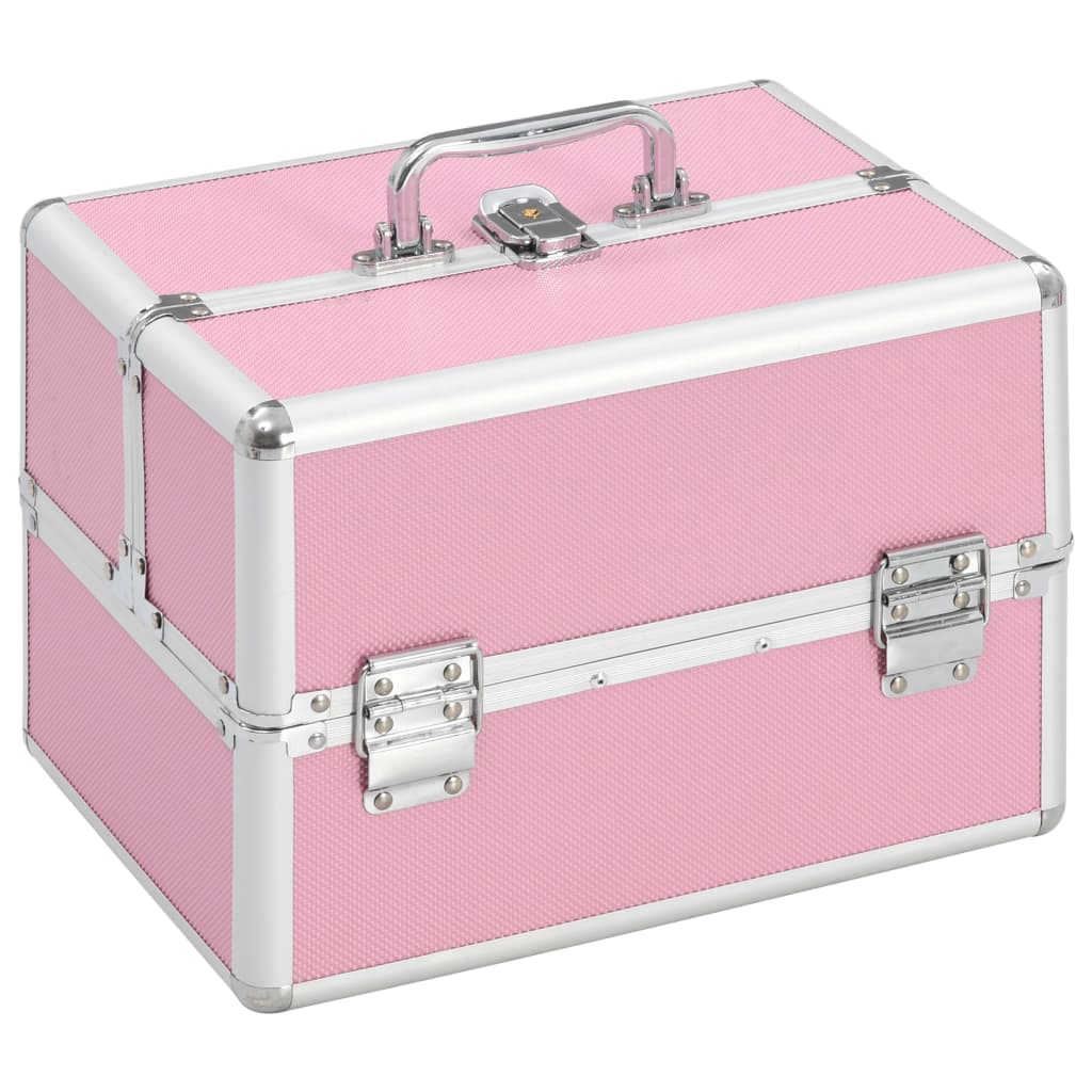 vidaXL Make-up Case Aluminum Cosmetic Bag Organizer Jewelry Box Black/Pink