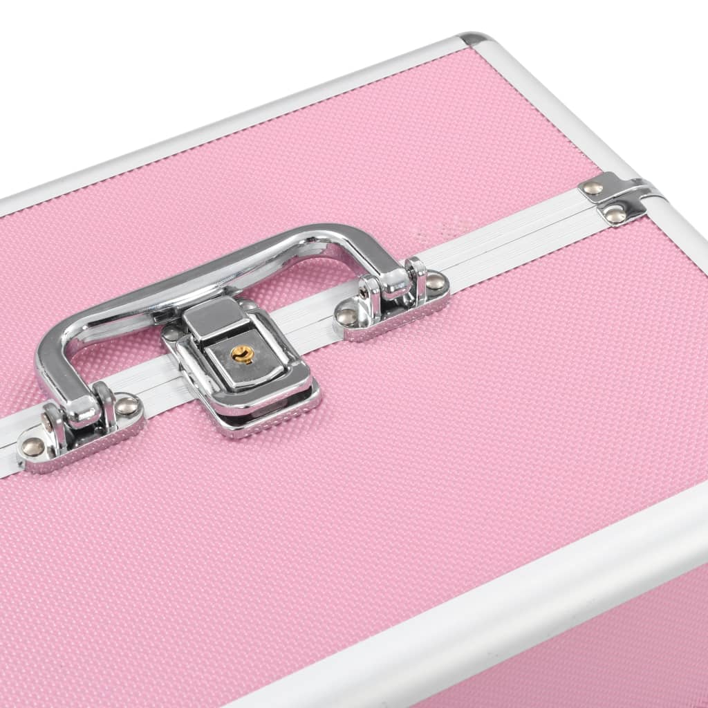 vidaXL Make-up Case Aluminum Cosmetic Bag Organizer Jewelry Box Black/Pink