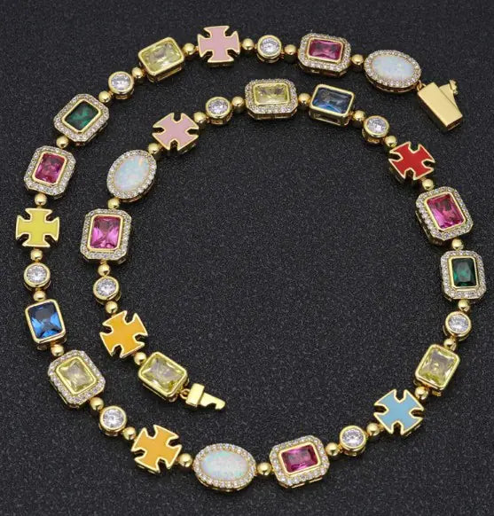 (Copy) Gold-Plated Hip-Hop Gemstone Necklace