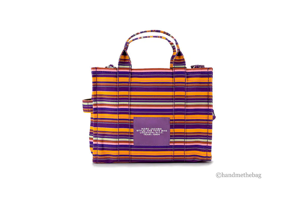 Marc Jacobs The Striped Traveler Tote Medium Purple Cotton Canvas Handbag Purse