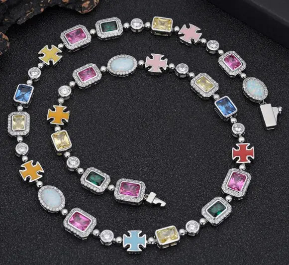 (Copy) Gold-Plated Hip-Hop Gemstone Necklace