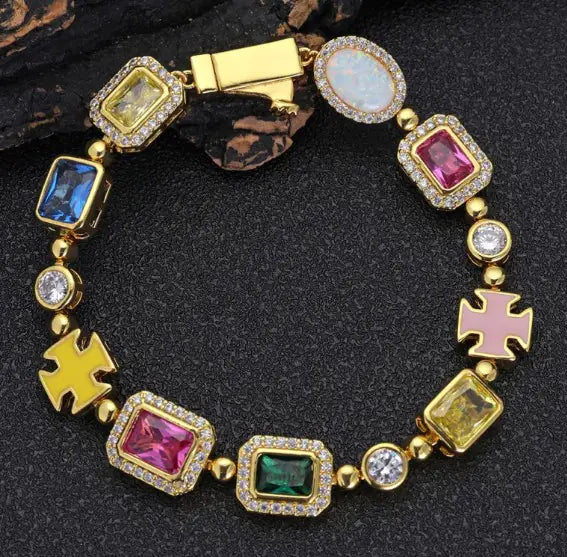 (Copy) Gold-Plated Hip-Hop Gemstone Necklace