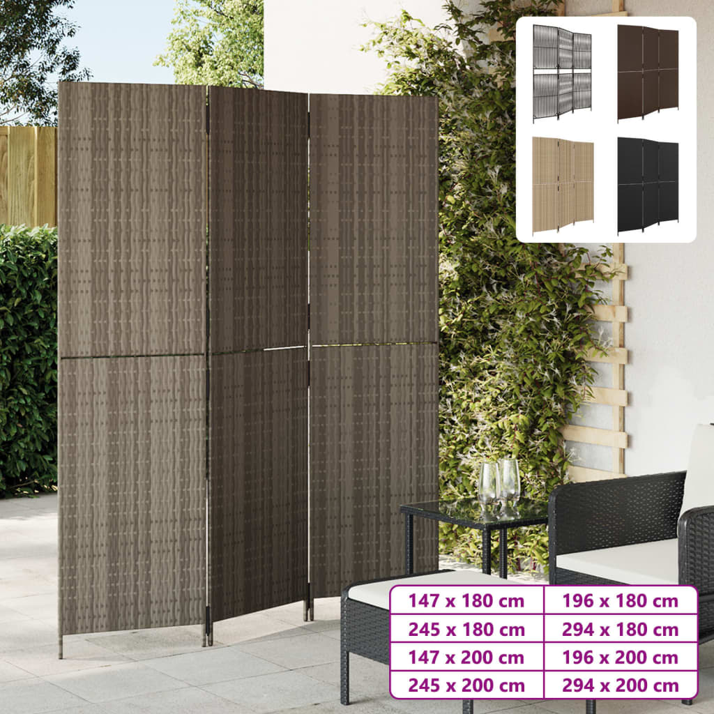 vidaXL Room Divider 4 Panels Gray Poly Rattan